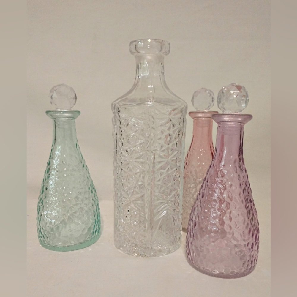 Vintage Empoli Italian Decanter & 3 Pastel Glass Bottles w/ Stoppers - Picture 9 of 11